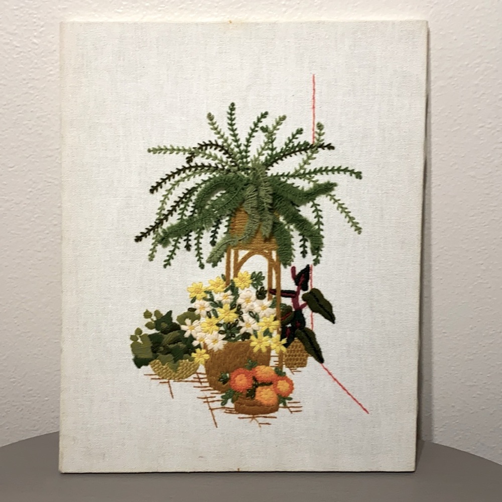Vintage Needlepoint Plants  on Canvas 🍃🪴🌿